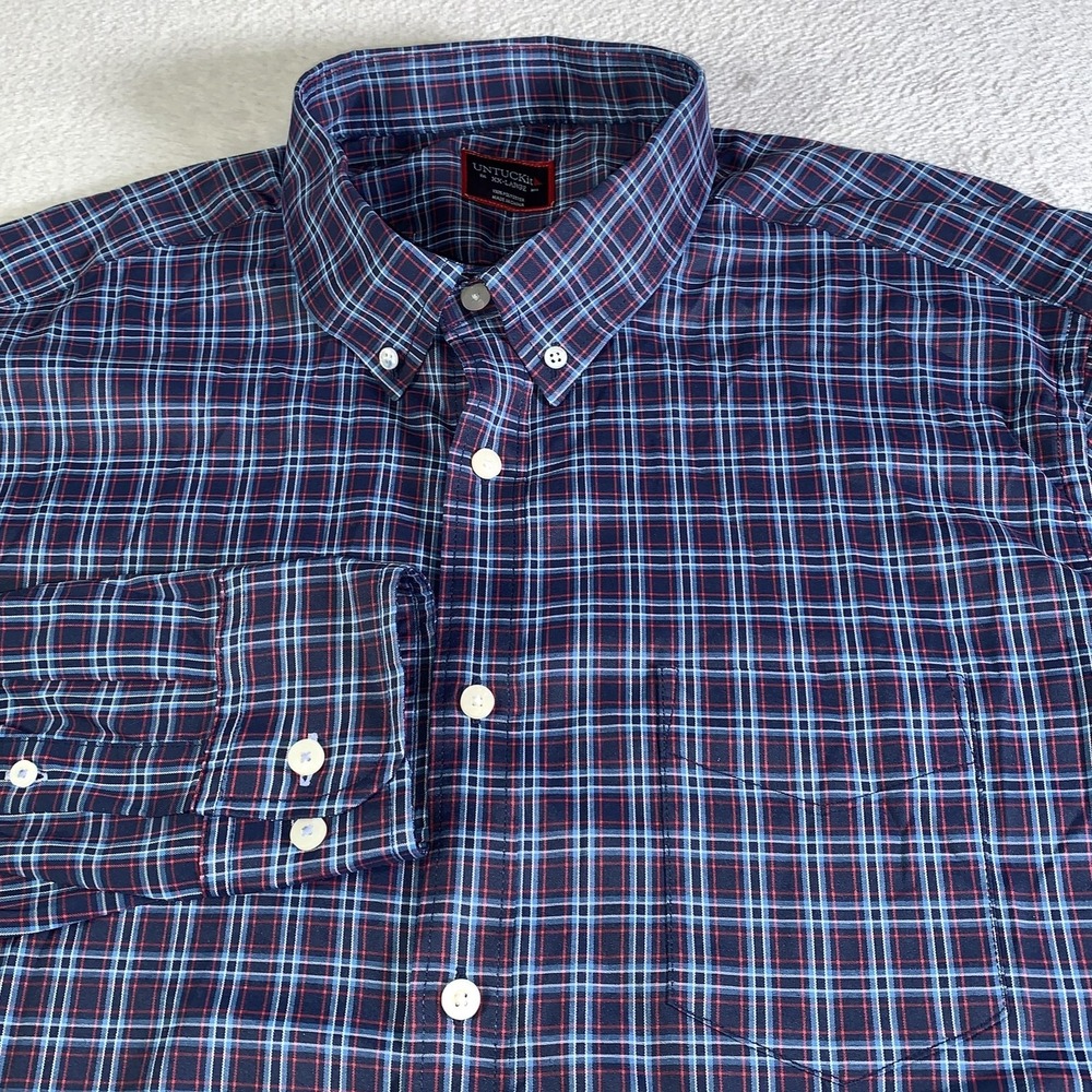 UNTUCKit Martinet Shirt 2XL Blue Plaid‎ Long Sleeve Button Front 40946 Martinet